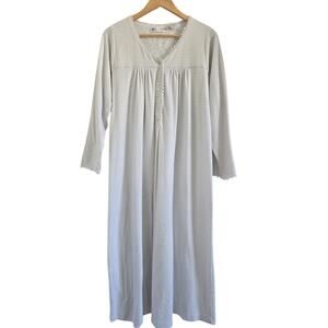 Eileen West White Striped Long Sleeve Night Gown-S Babydoll Lace Trim Cottage
